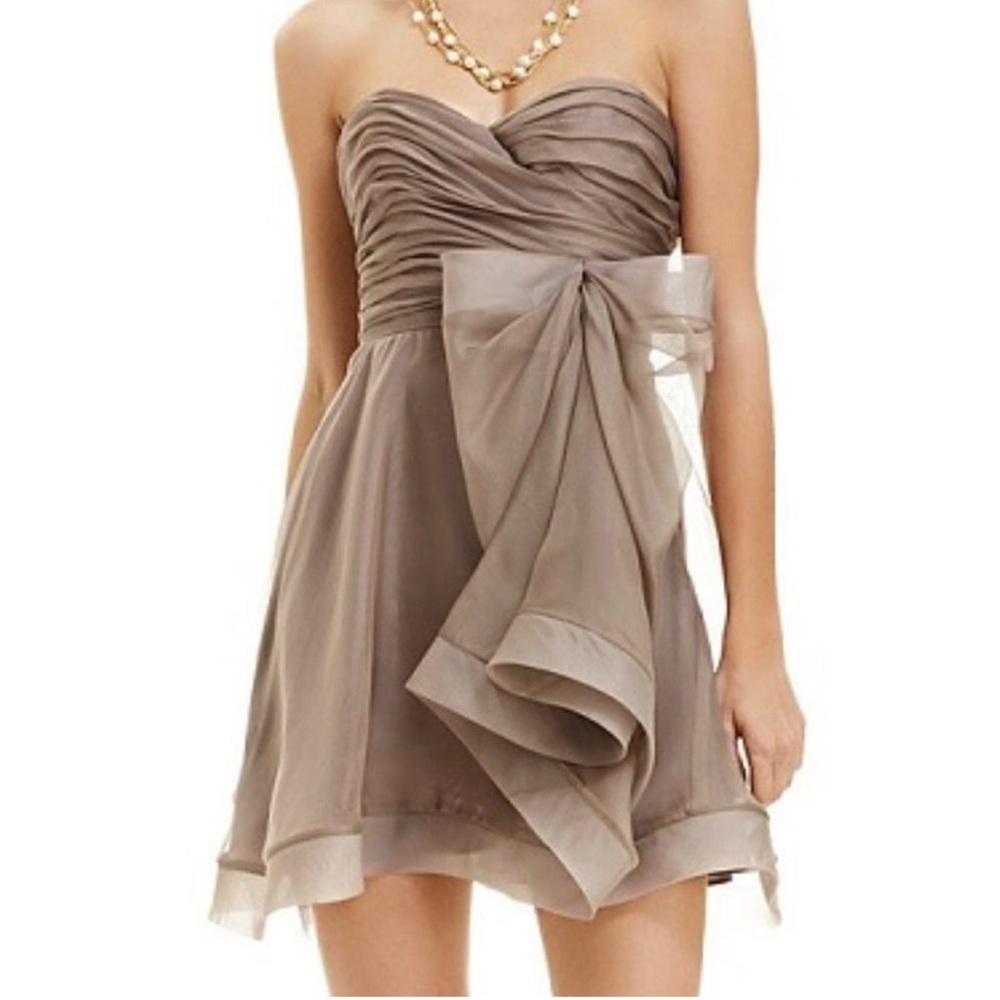 ABS Allen Schwartz Strapless Silk Dress with Organza Bow, Size 6